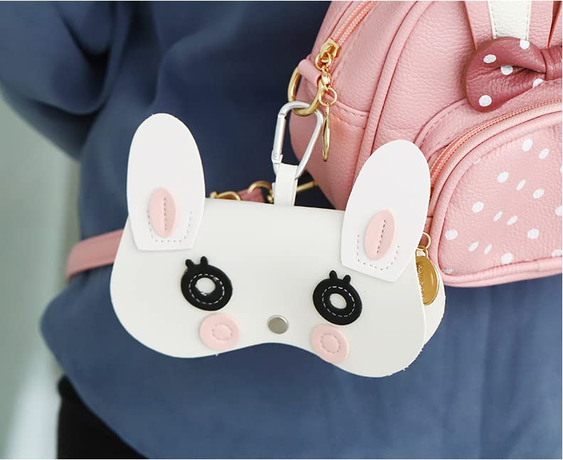 Cartoon Sunglasses Pouch, Portable Snap Button Glasses Case with Clip PU Leather Splicing Eyeglasses Carrying Bag - color: Pink Flower