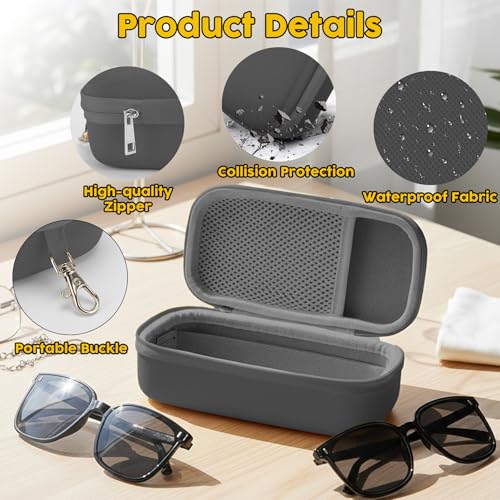 Double Eyeglasses Case, Hard Shell Glasses Case for Men Women - color: Grey