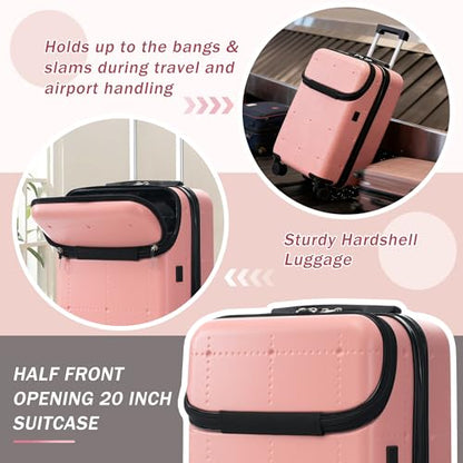 Merax 5 Piece Hardshell Luggage Set with Half Opening Suitcase.Light Pink - color: Light Pink-1, size: 5 Piece(20/24/28/DB/TB)