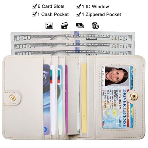 Itslife Women's Rfid Blocking Small Compact Bifold Leather Pocket Wallet Ladies Mini Purse with id Window (White) - color: White