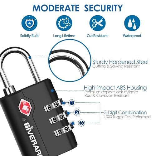 2 Pack TSA Approved Travel Luggage Locks, Suitcase Combination Lock, Keyless 3-Digit Zipper Padlocks, TSA Accepted Compatible Padlock for Gym Locker, Golf Bag Case, Backpack-Black