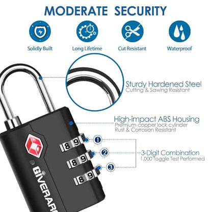 2 Pack TSA Approved Travel Luggage Locks, Suitcase Combination Lock, Keyless 3-Digit Zipper Padlocks, TSA Accepted Compatible Padlock for Gym Locker, Golf Bag Case, Backpack-Black