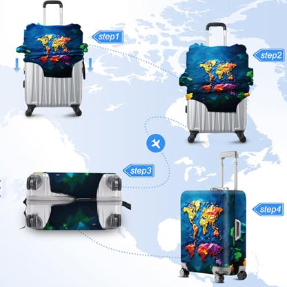 ANNA QUEEN Travel Luggage Cover Suitcase Protector Suitcase Cover Anti-Scratch,Stretchable Bag Cover Washable Durable Polyester - color: Map-Blue, size: L(fits 28-30Inch suitcase)