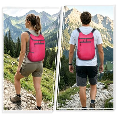 Lightweight Foldable Backpack,Travel Hiking Daypack Packable Bag - color: Rose Red