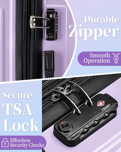 Carry On Luggage 22x14x9 Airline Approved, Suitcases with Wheels - color: Lavender, size: S(carry-on-20")