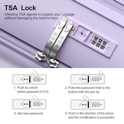 MGB 26 Inch Large Expandable Checked Luggage Hard Shell Suitcase (Purple) - color: Purple, size: 26 inch