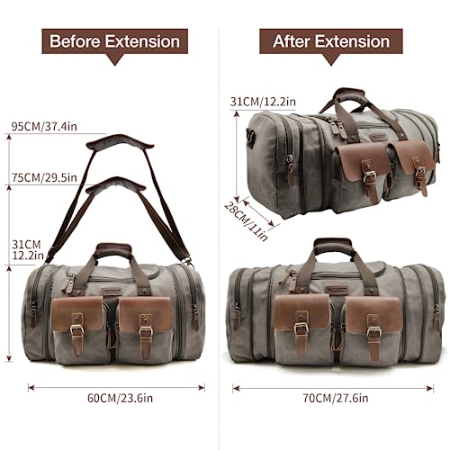 Wildroad Canvas Duffle Bag - 60L Expandable Weekender Overnight Travel Bag - color: Grey, size: X Large-60L Duffle Bag
