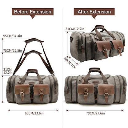 Wildroad Canvas Duffle Bag - 60L Expandable Weekender Overnight Travel Bag - color: Grey, size: X Large-60L Duffle Bag