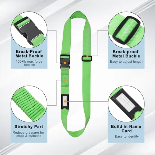 Luggage Straps for Suitcases, Stretchable TSA Approved Suitcase Connector Straps, Heavy Duty Luggage Attachment Belt, Adjustable Suitcase Strap Belt 2 Pack