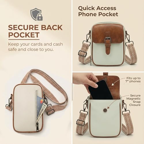Small Crossbody Bags for Women, RFID Wallet Purse, Vegan Leather Mini Bag - color: White Brown