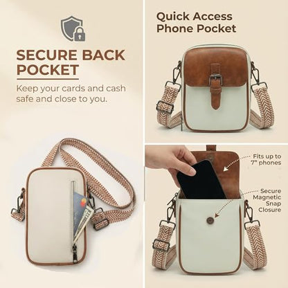 Small Crossbody Bags for Women, RFID Wallet Purse, Vegan Leather Mini Bag - color: White Brown