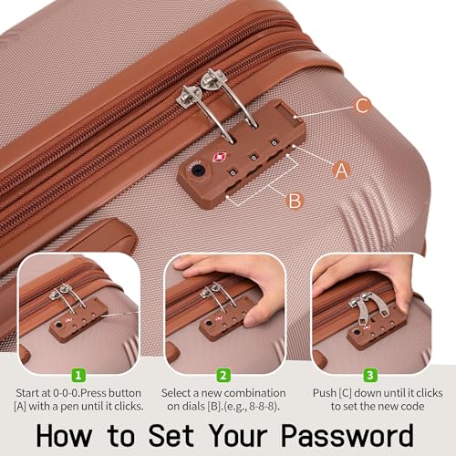 CONCEPTEN Expandable Hardshell Luggage Set 5 Piece, 22x14x9 Airline Approved Carry On, 20/24/28" Suitcase Set with TSA Lock, Spinner Wheels, ABS+PC (Champagne Gold) - color: Champagne Gold, size: 5 Piece