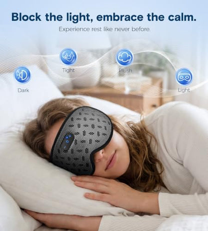 MUSICOZY Sleep Mask Bluetooth Headphone Cooling Weighted Eyemask Headphones - color: Grid Black