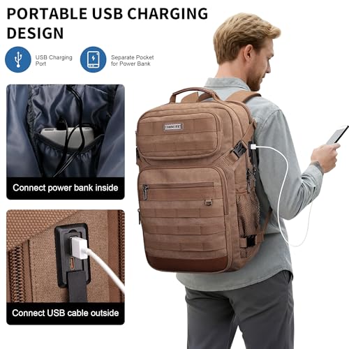 WITZMAN Canvas Travel Backpack for Men Multiple Pockets - color: Brown