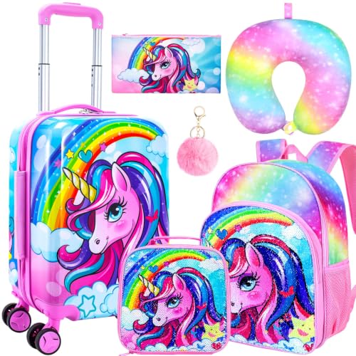 5PCS Kids Luggage Girls Suitcase Set, 16" Hardside Carry-on Unicorn - color: Hardside Rainbow Unicorn