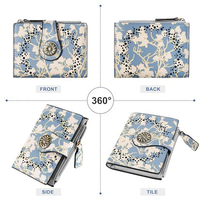Tipmile Small Wallet Women Coin Pocket Bifold RFID Blocking Card Holder Leather Wallets with Zipper - color: Plum Blossom Branches