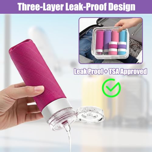 Travel Toiletry Containers 26Pcs Silicone Leakproof TSA Approved Set - color: Red Blue A