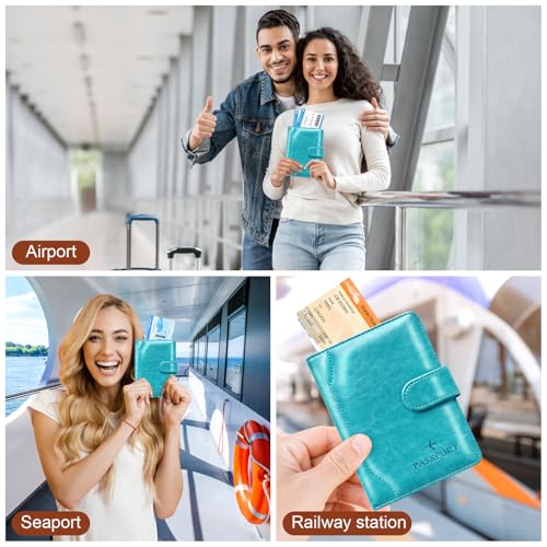 Passport Holder for Travel Essentials Wallet Cover Case Women Men Gift - color: D-Turquoise