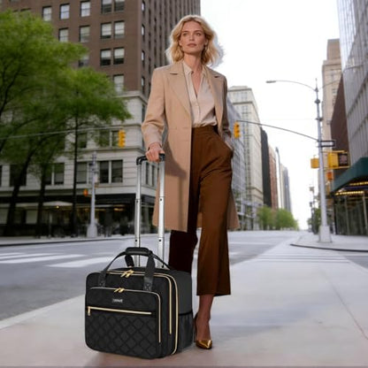 Ytonet Rolling Briefcase for Women, Extra Large 18 Inch Rolling Laptop Bag - color: Black, size: X-Large
