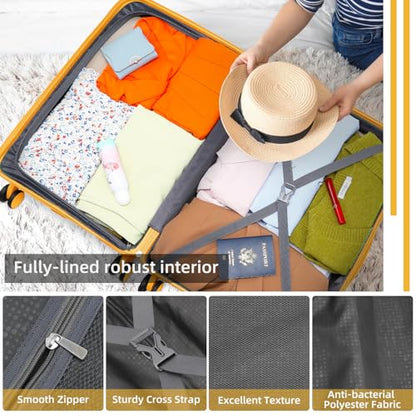 LARVENDER Carry On Luggage 22x14x9 Airline Approved, Suitcases with Wheels - color: Yellow-20in