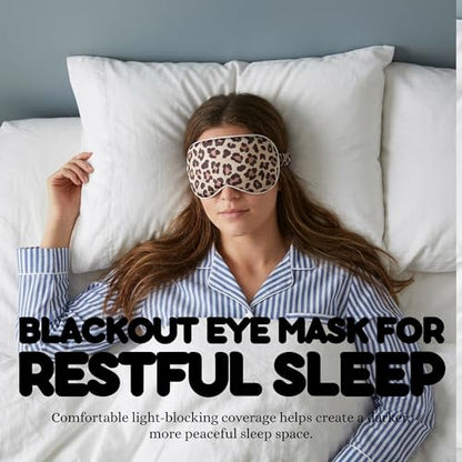 Funky Junque Adjustable Satin Sleep Mask for Women, Silk Filled Eye Mask, Ultra Lightweight, Blocks Light, for Travel, Meditation - Leopard | Soft satin sleep mask with adjustable strap for travel, naps, meditation, flights & restful sleep anywhere - colo