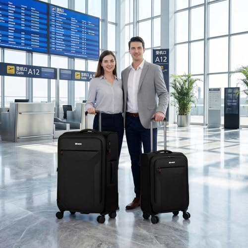 2-Piece Set(22/32in) Upright Spinner Softshell Luggage Sets - color: Black, size: 2-Piece Set (22 inch/32 inch)