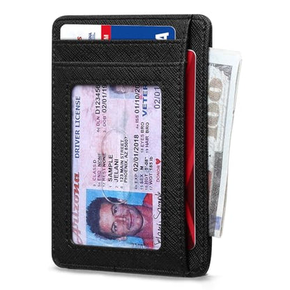 RUNBOX Slim Wallet for Men and Women, RFID Blocking Leather Card Holder - color: Cross Black