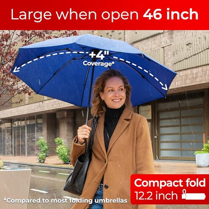 TUMELLA Reverse Folding Windproof Umbrella, Large 46", Strong & Light - color: F. Navy Blue
