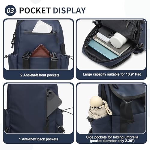 Small Backpack for Women Men with USB Charge Port, Dark Blue - color: Dark Blue