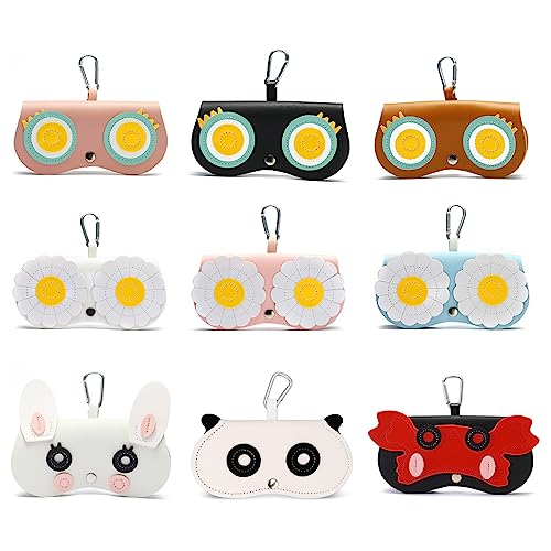 Cartoon Sunglasses Pouch, Portable Snap Button Glasses Case with Clip PU Leather Splicing Eyeglasses Carrying Bag - color: Pink Flower