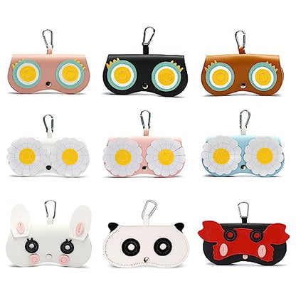Cartoon Sunglasses Pouch, Portable Snap Button Glasses Case with Clip PU Leather Splicing Eyeglasses Carrying Bag - color: Pink Flower