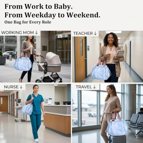 Diaper Bag Tote, Convertible Backpack for Women Large 16 Pockets - color: Blue