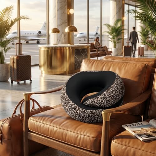 FlyHugz® Neck Travel Pillow Memory Foam Neck Pillow, Leopard Print - color: Leopard Print