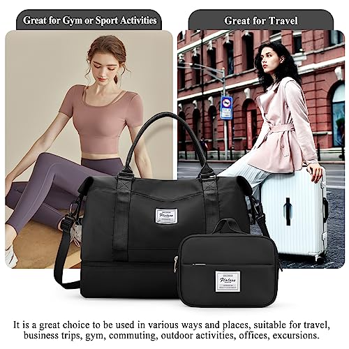 Weekender Bags for Women, Personal Item Travel Bag with Shoes Compartment - color: Black, size: Large