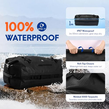 Haimont IPX7 Waterproof Roll-Top Dry Duffel Backpack Bag - color: Black, size: 90L