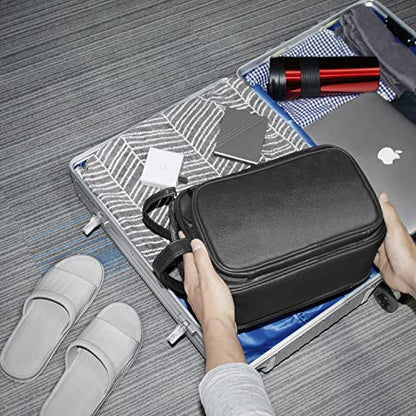 Buruis Extra Large Toiletry Bag for Men, PU Leather Travel Dopp Kit, Black - color: Black