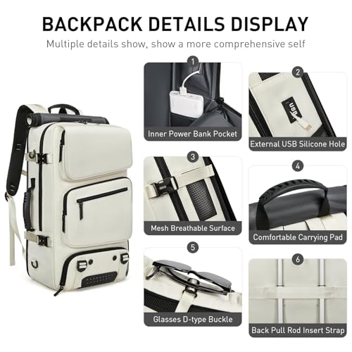Backpack for Traveling On Airplane,Expandable Carry On Laptop Backpack for Men and Women,Outdoor Travel Bag,Off White - color: New Off White