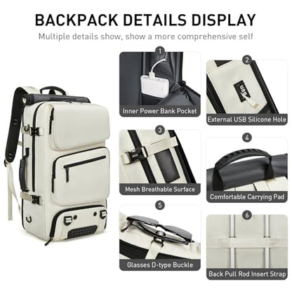 Backpack for Traveling On Airplane,Expandable Carry On Laptop Backpack for Men and Women,Outdoor Travel Bag,Off White - color: New Off White