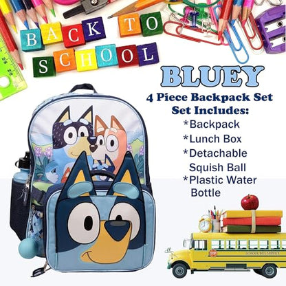 Bluey 4 Piece Backpack Set for Pre School Girls & Boys, Kids 16" School Bag - color: Bluey