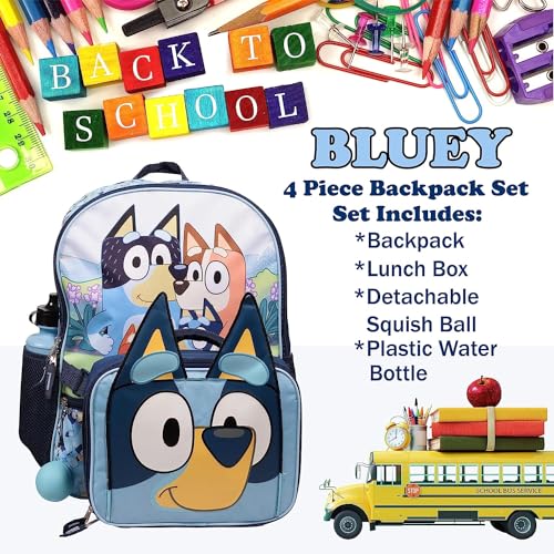 Bluey 4 Piece Backpack Set for Pre School Girls & Boys, Kids 16" School Bag - color: Bluey