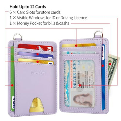 Slim Minimalist Front Pocket Wallet, RFID Blocking Credit Card Holder Wallet with Integrated D-Shackle for Men Women - color: Cowhide Violet