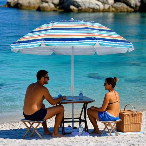 Aohanoi Outdoor Umbrella - Sun Protection, Rain Resistant, Windproof with Manual Open-Close Feature - Ideal for Beach, Camping, and Picnics - color: Rainbow