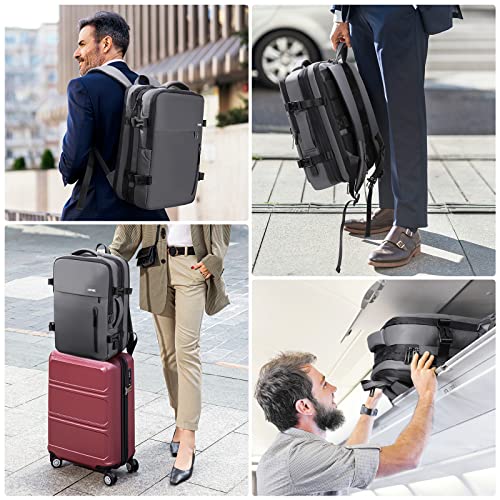 HOMIEE 40L Expandable Carry on Backpack Fit 15.6 Inch Laptop for Travel - color: Grey