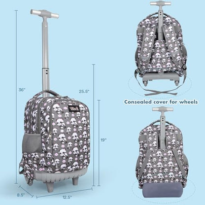 Tilami Rolling Backpack for Kids 18 Inch Wheeled Bookbag for Boys & Girls for School & Travel,Panda - color: Panda