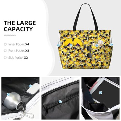 Beach Tote Bag for Women Foldable Waterproof and Sandproof Tote Bag with Zipper Print Beach Bag Large Travel Bag - color: Duck