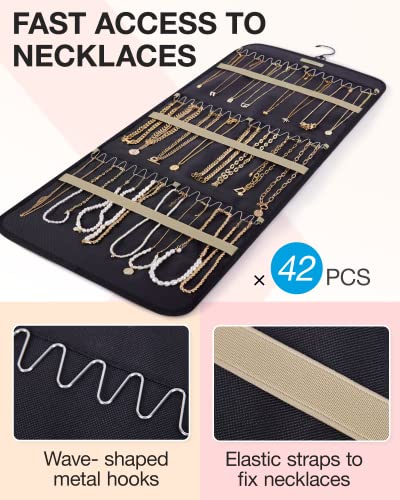 BAGSMART Hanging Jewelry Organizer Necklace/Earring/Ring 2-Sided L Black - color: Black, size: L