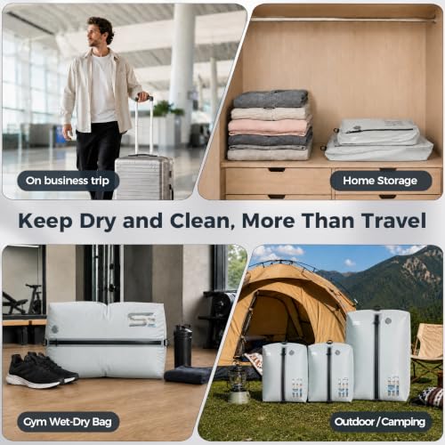 3PCS Vacuum Bags for Travel with Pump, Reusable, Waterproof, Grey - color: Grey White