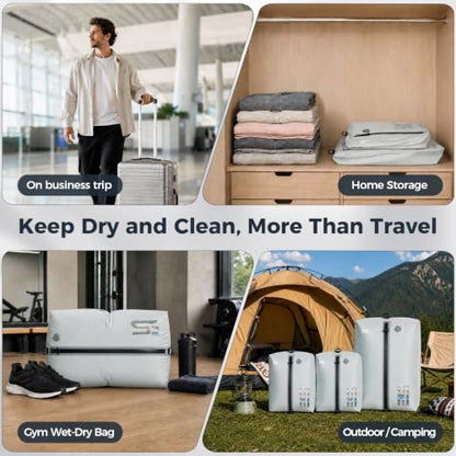 3PCS Vacuum Bags for Travel with Pump, Reusable, Waterproof, Grey - color: Grey White