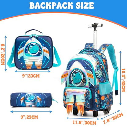 Meetbelify Kids Rolling Backpack with Wheels for Boys Elementary Students Kids Travel Luggage Carry on School Backpack for Boys Ages 6-8 - color: 02 Blue