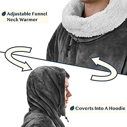 PAVILIA Wearable Blanket Hoodie Women Men, Oversized Hooded Sweatshirt - color: Gray, size: Fleece